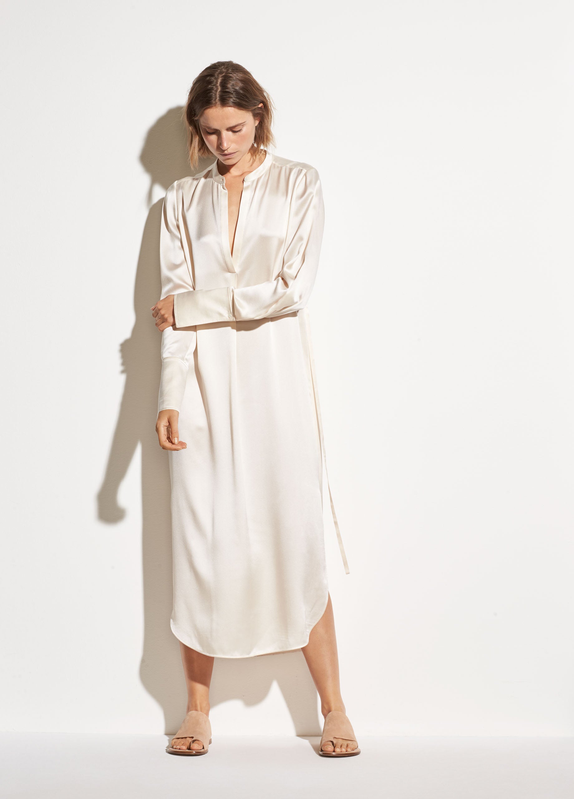 Vince | Band Collar Silk Shirt Dress in ...